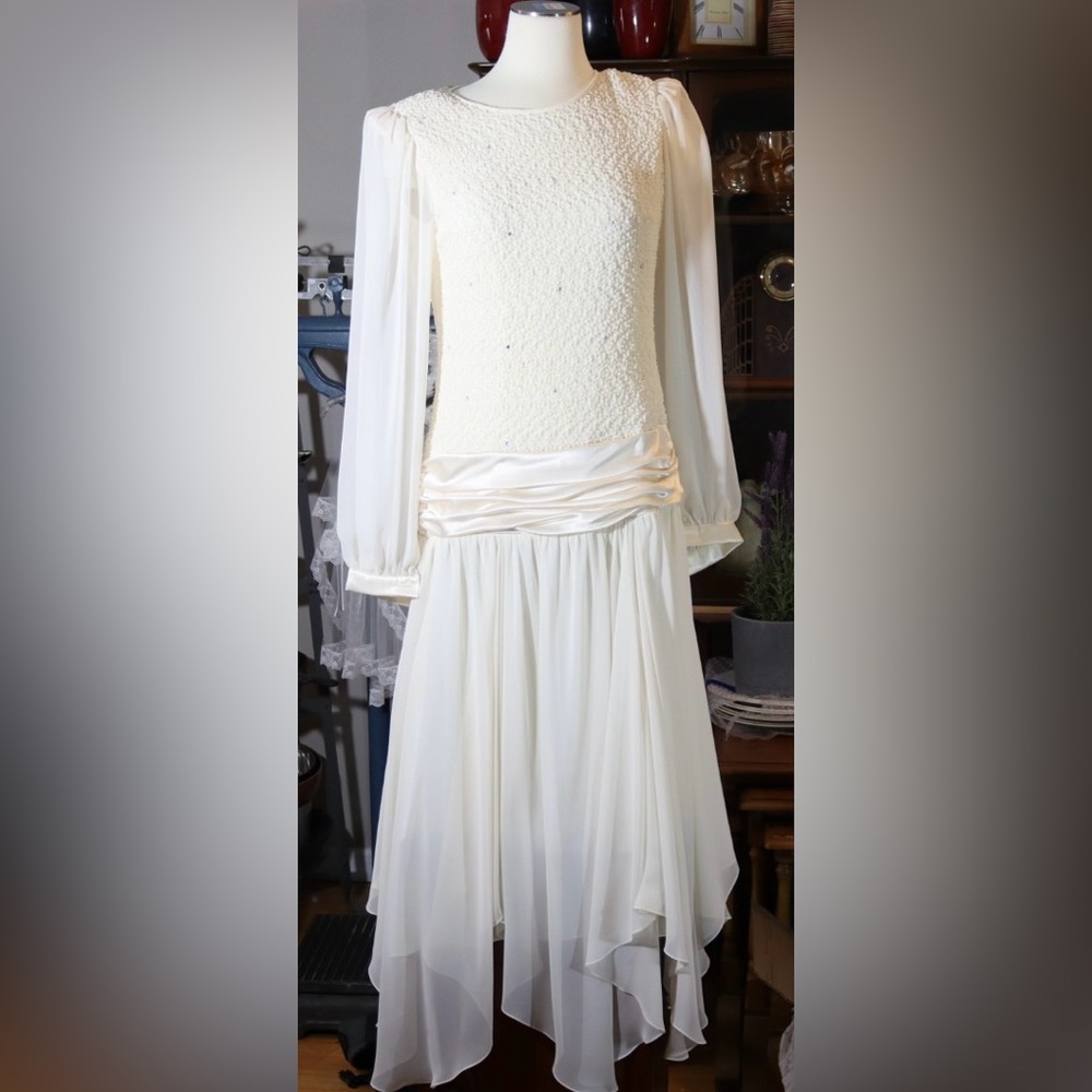 Vintage Miss Elliette cream colored dress, size 8